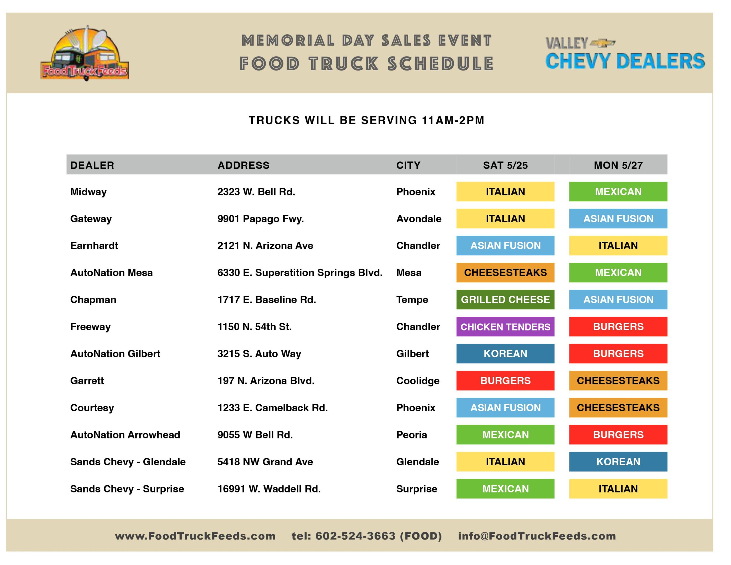 Memorial Day Food Truck Event Valley Chevy