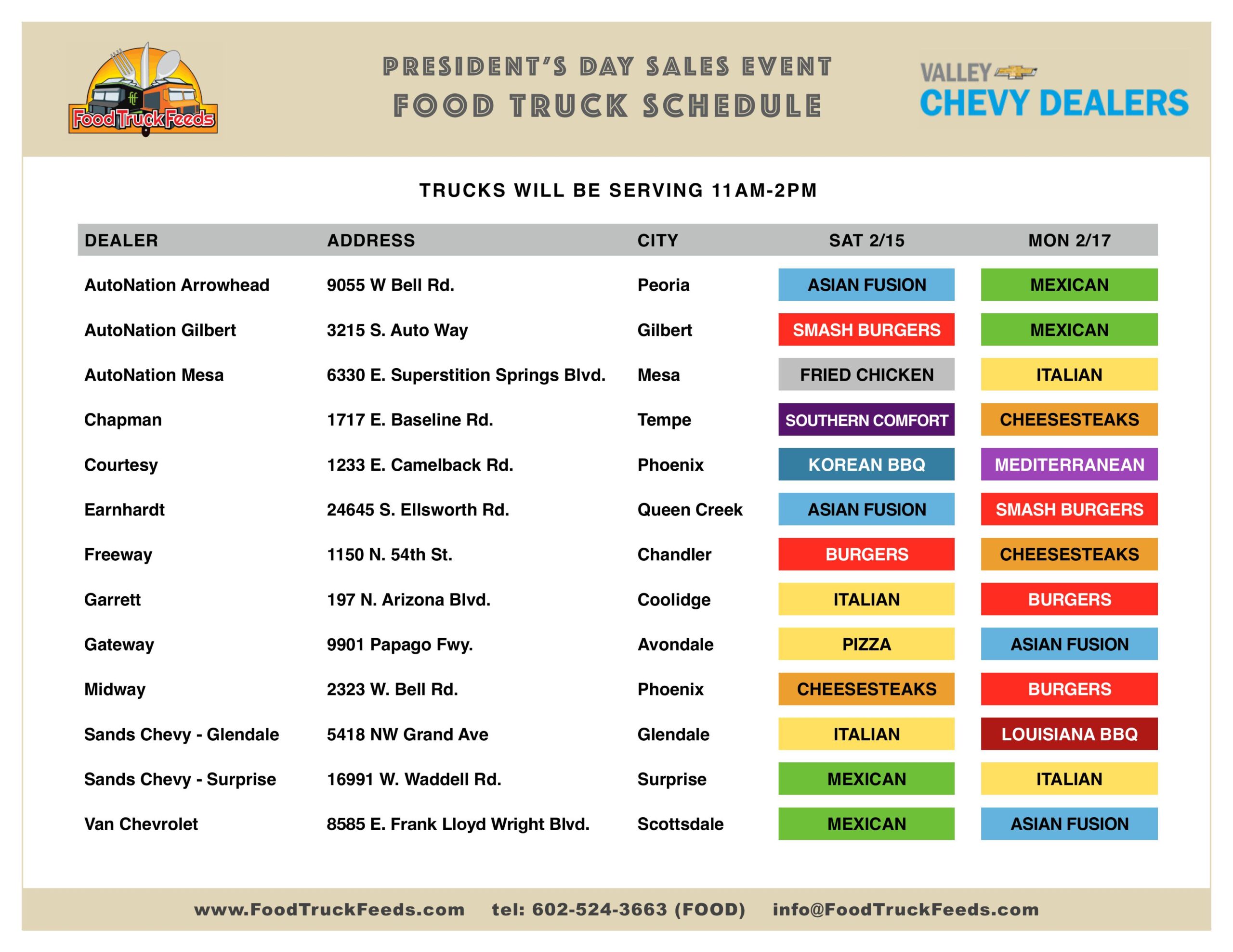 VCD President's Day Truck Schedule 2025 NT
