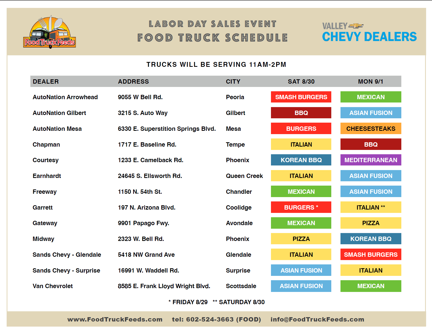 VCD Labor Day Truck Schedule 2025 VCD Labor Day Truck Schedule 2025
