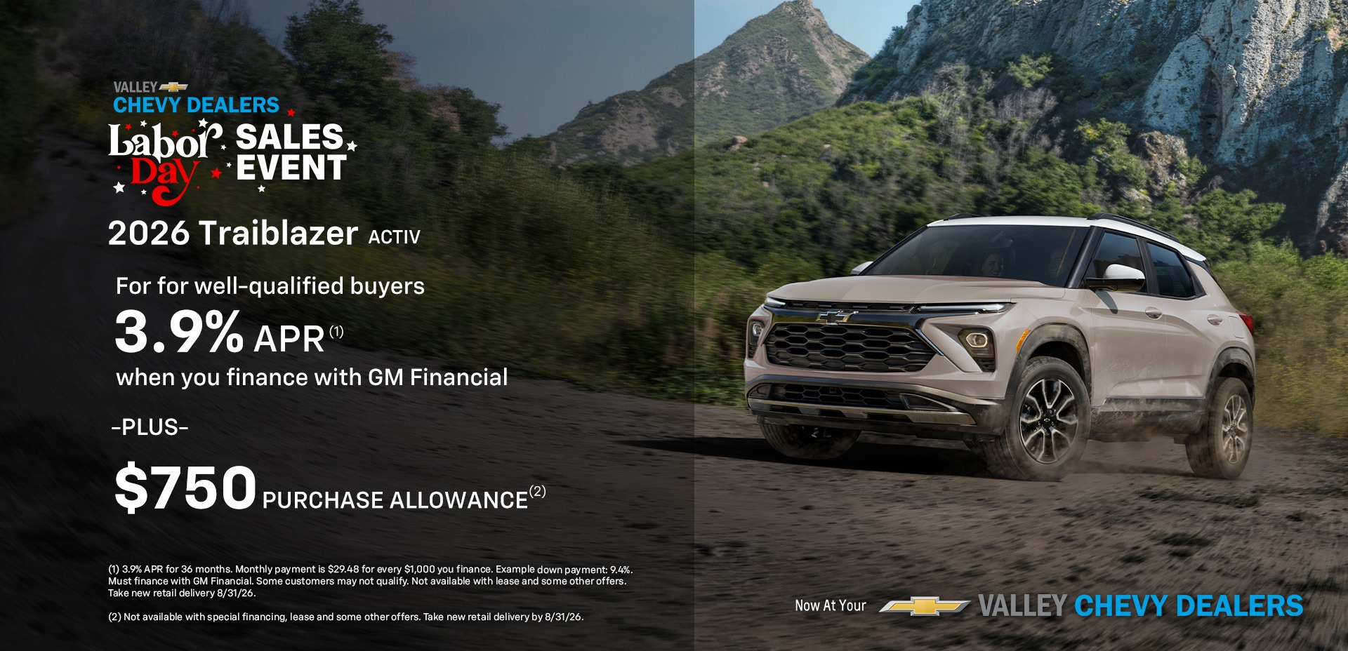 2026 Chevy Trailblazer ACTIV 3.9% APR Labor Day Slide